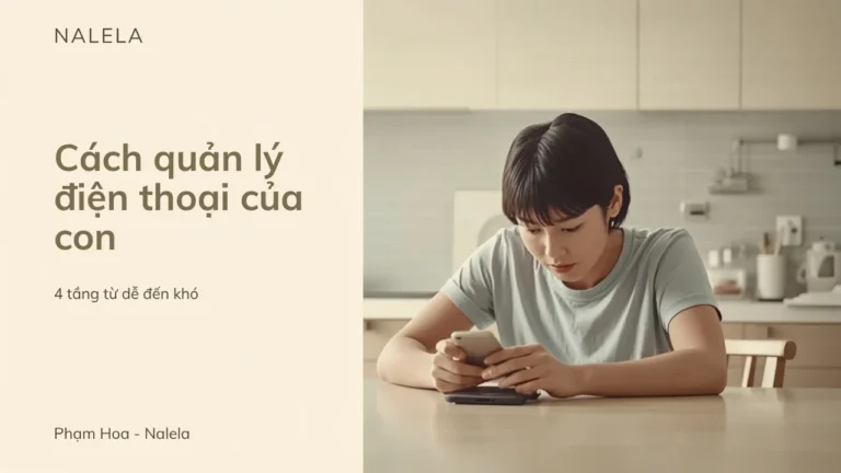 Học sinh cấp hai ngồi ở bàn ăn cầm điện thoại — cách quản lý điện thoại của con