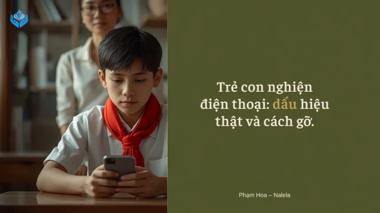 Nam sinh lớp 7 cúi mặt vào điện thoại, mẹ ngồi phía sau — trẻ con nghiện điện thoại